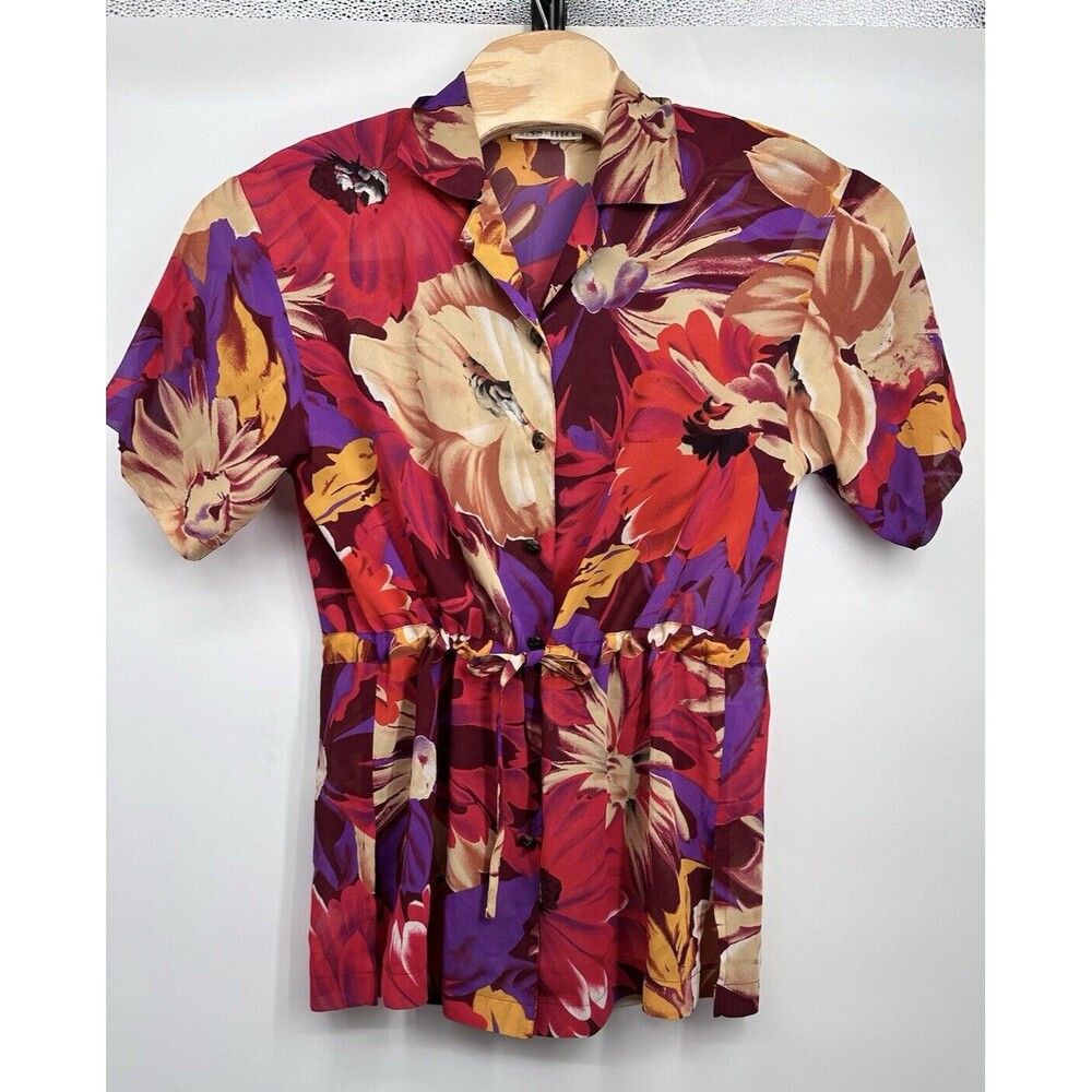 Women's Italian Made Cotton Floral Print Tunic button Blouse multicolor Size L